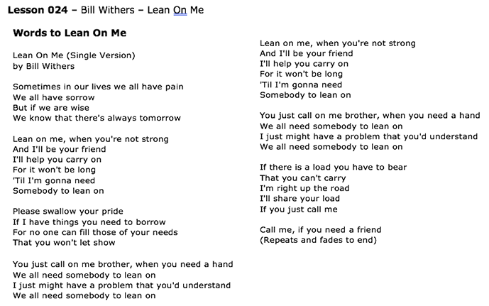 Lyrics to Lean On Me