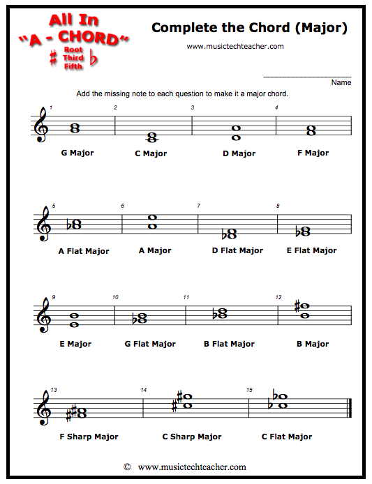Complete the Chord (Major) - Worksheet
