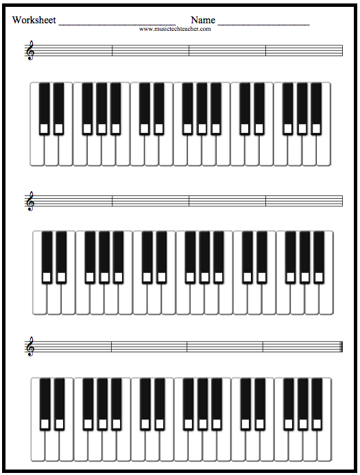 Template for Treble Clef Staff and Keyboard - Worksheet 