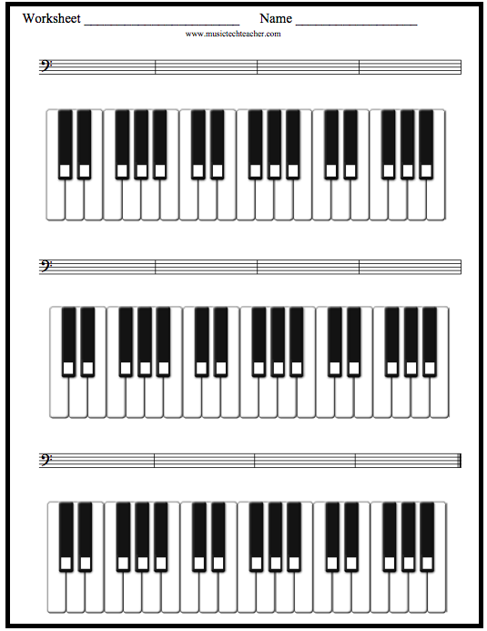 Template for Bass Clef Staff and Keyboard - Worksheet 